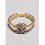 18CT YELLOW GOLD DIAMOND FLOWER CLUSTER RING SIZE L1/2 WEIGHT 3.6G
