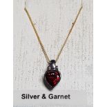 SILVER AND GARNET LOVE HEART PENDANT ON CHAIN