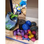 A LARGE AMOUNT OF DUMBBELLS ETC