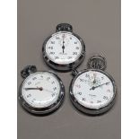 3 METAL STOP WATCHES BY MAKERS TIM 7 JEWELS AND N.G.B PLUS PRECISTA STOP WATCH
