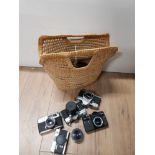 A LARGE QUANTITY OF ASSORTED VINTAGE CAMERAS INC ZENIT-E ZENIT EM KONICA ETC