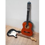 MESSINA ACOUSTIC GUITAR IN CARRY CASE AND ELECTRIC FENDER GUITAR