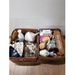 2 BOXES OF ASSORTED WARE INC VASES FIGURES ETC