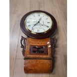 MAHOGANY AND WALNUT INLAID ST MARY'S LIGHTHOUSE WALL HANGING CLOCK POST OFFICE DESIGN