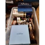 LARGE BOX MISCELLANEOUS INC AYNSLEY PLATES DECANTERS ETC