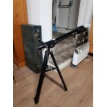 TASCO COATED OPTICS TELESCOPE ON TRIPOD STAND TOGETHER WITH WOODEN BOX