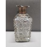 CRYSTAL GLASS BOTTLE WITH HALLMARKED SILVER RIM