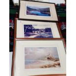 3 NICELY FRAMED IVAN LINDSAY PRINTS INCLUDING BAMBURGH CASTLE ALL SIGNED BOTTOM RIGHT