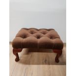 MAHOGANY FRAMED BUTTONED BROWN FABRIC FOOTSTOOL