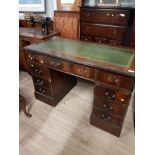 VINTAGE LEATHER INLAID OFFICE DESK WITH KEY