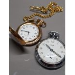 SMITHS STAINLESS STEEL GENTS POCKET WATCH PLUS GILT POCKETWATCH ON CHAIN