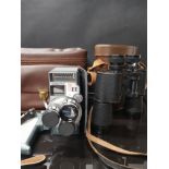 SET OF WRAY LONDON BINOCULARS WITH CASE AND VINTAGE CRONICA 8 ET CINE CAMERA WITH ORIGINAL BAG AND