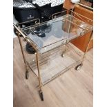 VINTAGE BRASS EFFECT FRAMED 2 TIER GLASS TOPPED TROLLEY