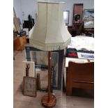 TEAK PEDESTAL STANDARD LAMP WITH FRINGED SHADE