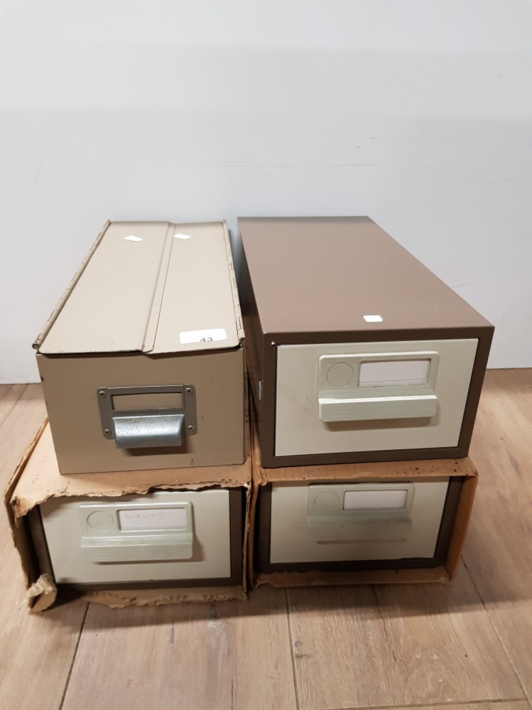 A SET OF 3 INDUSTRIAL METAL FILING DRAWERS TOGETHER WITH 1 OTHER