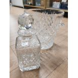 LEADED CRYSTAL GLASS WHISKY DECANTER AND CHAMPAGNE BUCKET BOTH BEAUTIFULLY ETCHED