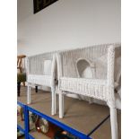 2 PAINTED WHITE WICKER TUB CHAIRS