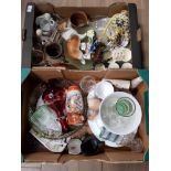 2 BOXES OF MISCELLANEOUS GLASS AND CHINA PIECES INCLUDES JAPANESE CASE AND BESWICK FOAL ETC