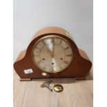 OAK SMITHS MANTLE CLOCK WITH KEY AND PENDULUM