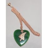 9CT YELLOW GOLD JADE PENDANT AND CHAIN GROSS WEIGHT 17.8