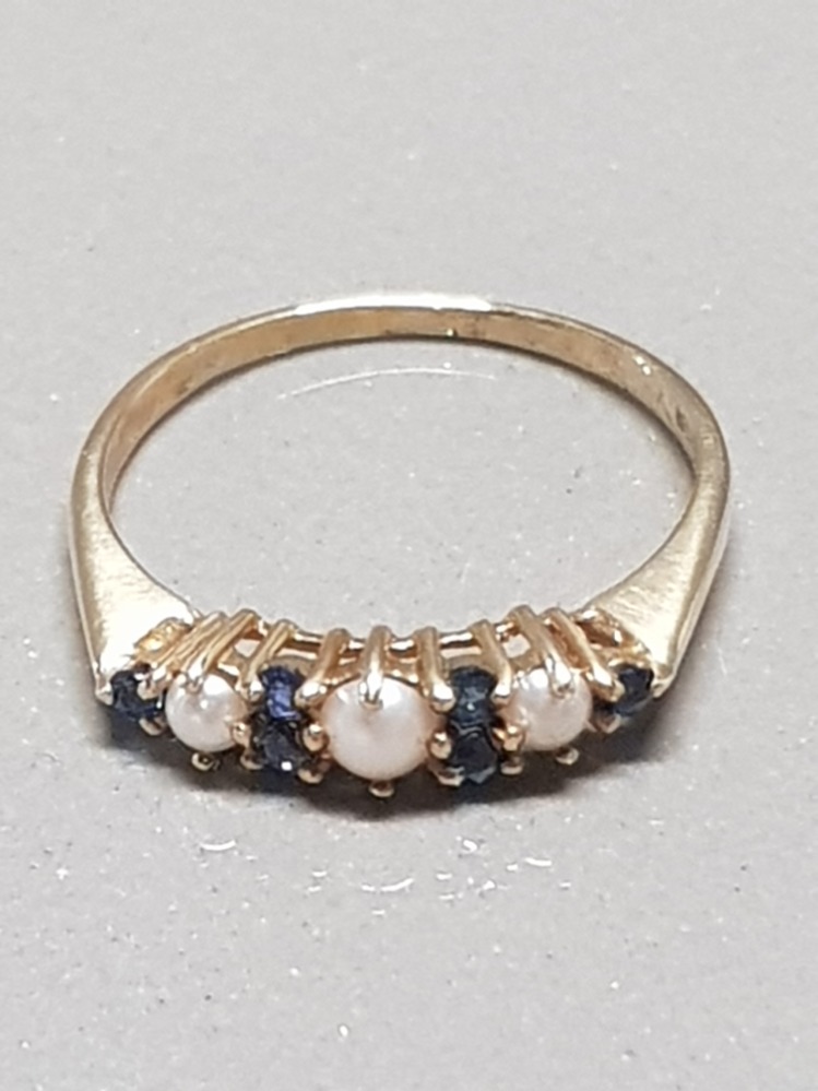 9 CT YELLOW GOLD PEARL AND SAPPHIRE RING SIZE O 1/2 GROSS WEIGHT 1.6G