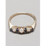 9 CT YELLOW GOLD PEARL AND SAPPHIRE RING SIZE O 1/2 GROSS WEIGHT 1.6G