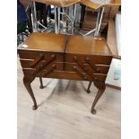 VINTAGE MAHOGANY CANTILEVER SEWING BOX