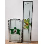 2 FLORAL LEADED GLASS WINDOWS