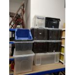 A LARGE QUANTITY OF PLASTIC STORAGE BOXES