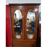 INLAID MAHOGANY DOUBLE DOOR WARDROBE WITH BEVELLED EDGE