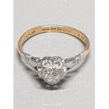 18CT YELLOW GOLD AND PLATINUM DIAMOND HEART SOLITAIRE RING SIZE M GROSS WEIGHT 2.6G