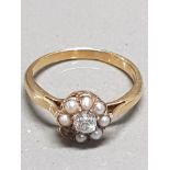 18CT YELLOW GOLD PEARL AND DIAMOND RING SIZE H GROSS WEIGHT 2.1G
