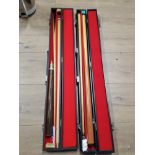 2 POOL CUES INC DONNAY BOTH IN CASES SPARE TIPS