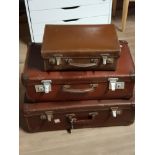 3 VINTAGE LEATHER LUGGAGE CASES