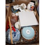 A BOX OF ASSORTED GOODS INC MASONS FRUIT BASKET WARE ETC