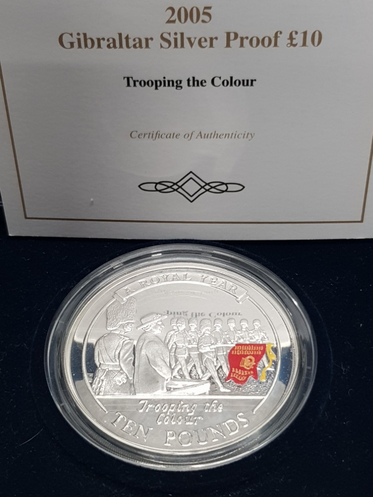5 OUNCE SILVER 925 GIBRALTAR 10 POUND COIN IN ORIGINAL CASE WITH CERTIFICATE OF AUTHENTICITY