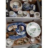 2 BOXES OF MISCELLANEOUS INC BLUE AND WHITE IRONSTONE HORNSEA WARE ETC