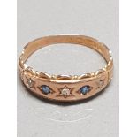 YELLOW GOLD DIAMOND AND SAPPHIRE RING SIZE L GROSS WEIGHT 2.5G