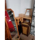 A LARGE LOT OF HOUSEHOLD ITEMS SUCH AS CHEVAL MIRROR LAMP TABLES ETC