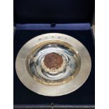 ROYAL MINT SILVER PLATE WITH CENTRAL INSET OF GEORGE III 1797 PENNY WEIGHT 6OZ