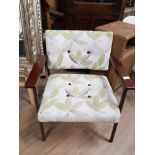 METAL FRAMED ARM CHAIR WITH FLORAL PATTERNED UPHOLSTERED SEAT