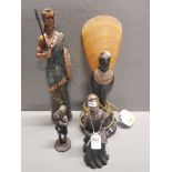 ART NOUVEAU TABLE LAMP TOGETHER WITH 3 FIGURES INC SOUL JOURNEYS NYIMBO