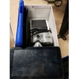 A BOX CONTAINING SAMSUNG TABLET SAMSUNG CAMERA ETC SAS