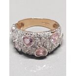 9CT YELLOW GOLD PINK HEART CUBIC ZIRCONIA RING SIZE I GROSS WEIGHT 6.5G