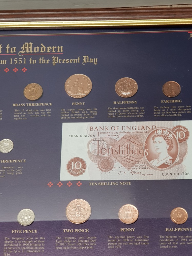 FRAMED ANCIENT TO MODERN BRITISH CURRENCY FROM 1551 TO THE PRESENT DAY COIN AND NOTE DISPLAY - Image 3 of 3