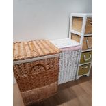 2 WICKER LAUNDRY BASKETS TOGETHER WITH BATHROOM 4 DRAWER UNIT