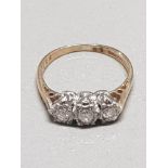 9CT YELLOW GOLD THREE STONE DIAMOND RING SIZE J GROSS WEIGHT 1.7G