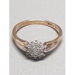 9CT YELLOW GOLD DIAMOND CLUSTER RING SIZE N GROSS WEIGHT 2.3G