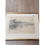 GEORGE HORTON 1859-1950 PENCIL DRAWING OF CHURCH ON A RIVER SIGNED BOTTOM RIGHT