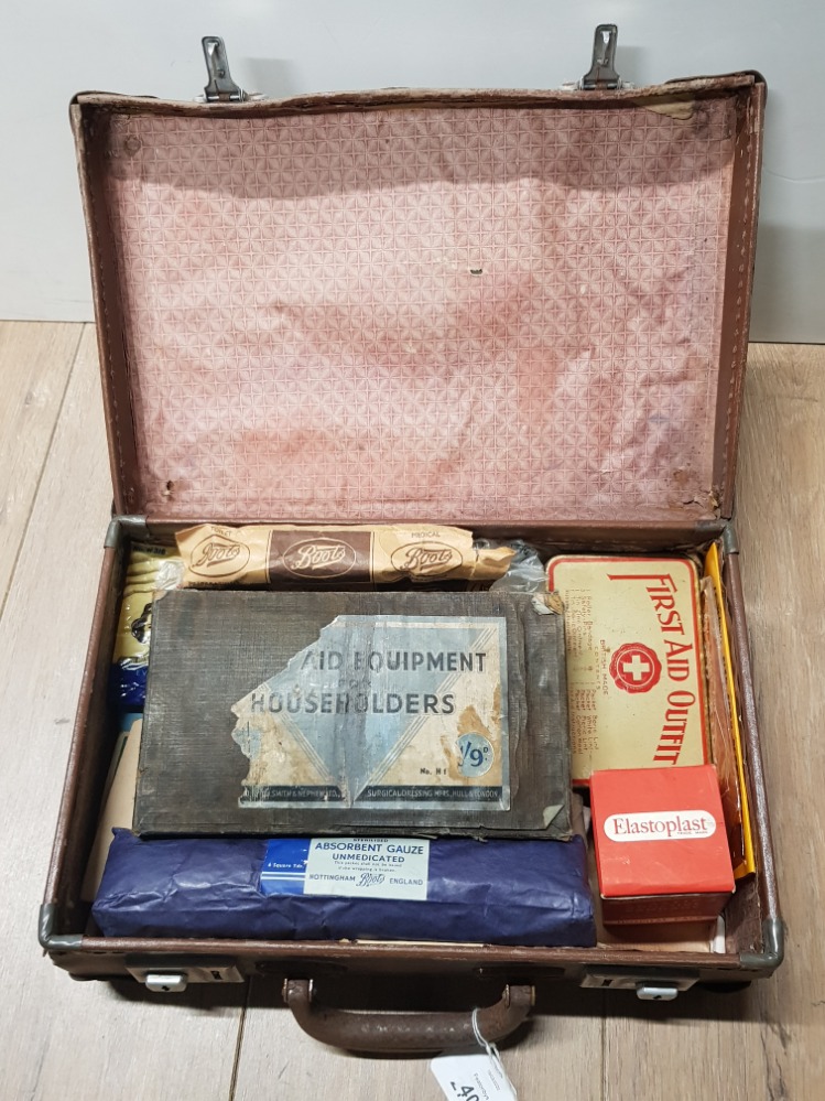 VINTAGE RODNEY BRIEFCASE CONTAINING VINTAGE FIRST AID EQUIPMENT